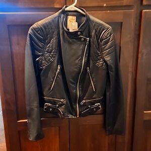 We The Free Black Moto Vegan Leather Jacket Size Small